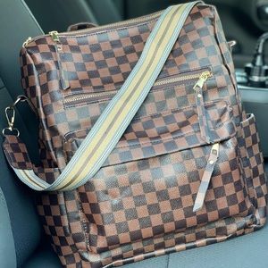 New 🔥 Brown Checkered Backpack Purse